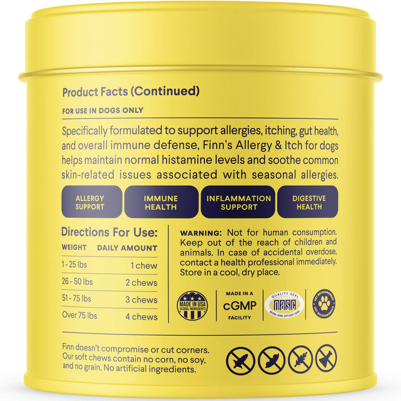 Finn Allergy & Itch Supplement for Dogs | Supports Seasonal Allergies, Itchy Skin, & Immunity | Wild Alaskan Salmon Oil, Bee Propolis & Probiotics | 90 Soft Chews - BeesActive Australia
