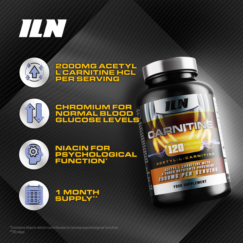 Acetyl L Carnitine Capsules - 2000mg Acetyl L-Carnitine x 30 Servings - Carnitine Plus 6 Added Nutrients (120 Vegetarian Capsules) 120 Count (Pack of 1) - BeesActive Australia