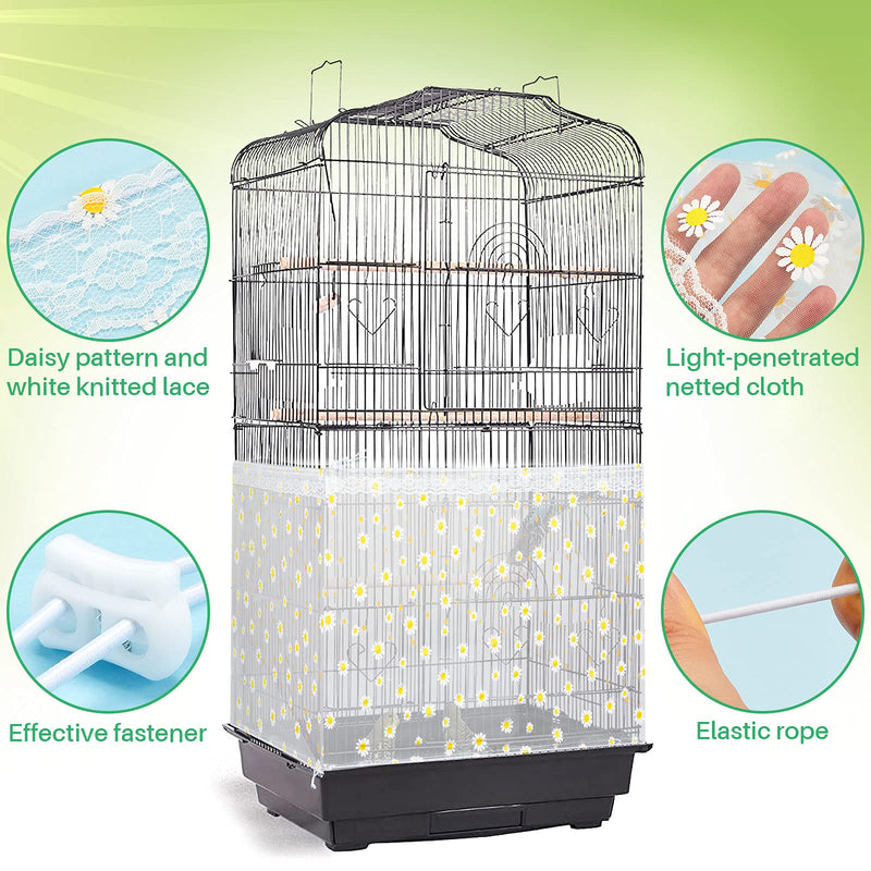 Adjustable Bird Cage Net Cover Large Birdcage Seed Feather Catcher Bird Cage Skirt Guard Birdcage Nylon Mesh Net for Parrot Parakeet Macaw Round Square Cage Daisy Design White - BeesActive Australia