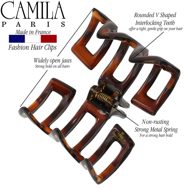 Camila Paris CP3546 French Hair Clips for Women Thick Hair for Long Curly Wavy Hair, Girls Hair Claw Clip, Durable Styling Big Claw Clip for Thick Hair, Strong Hold No Slip Grip, Made in France 2.5" Tortoise Shell - BeesActive Australia