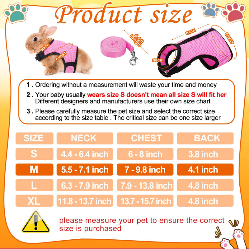 SATINIOR 2 Pieces Bunny Rabbit Harness with Leash Cute Adjustable Buckle Breathable Mesh Vest for Kitten Puppy Small Pets Walking Medium Blue, Pink - BeesActive Australia