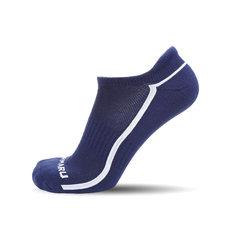 [AUSTRALIA] - MIRMARU 6 Pairs Running Low Cut Athletic Cushion Tab Breathable Comfortable Cotton Socks for Men and Women Navy-white Striped 10-13 