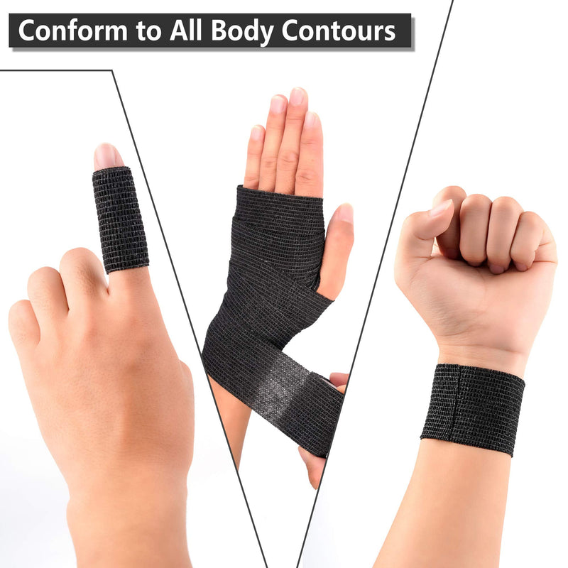 12 Pack Self Adherent Cohesive Wrap Bandages 2 Inches X 5 Yards, First Aid Tape, Elastic Self Adhesive Tape, Athletic, All Sports wrap Tape, Breathable Wound Tape, Bandage Wrap for Wrist, Ankle, Black 12 Count (Pack of 1) - BeesActive Australia