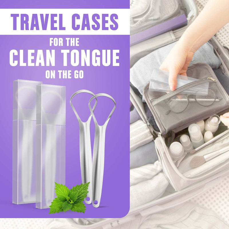 BASIC CONCEPTS Tongue Scraper (2 Pack), Reduce Bad Breath (Travel Cases Included), Stainless Steel Tongue Scrapers for Adults, 100% Metal Tongue Cleaners Fresher Breath 2 Pack - BeesActive Australia