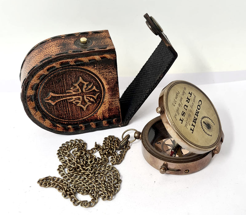 Brass Nautical - Brass Compass Engraved with Religious Scripture Verse, Gift for Son, Grandson, Daughter, Baptism, Confirmation Communion Godson Church Graudation Day Psalm 37:3 - "Commit Your Way to the Lord" - BeesActive Australia