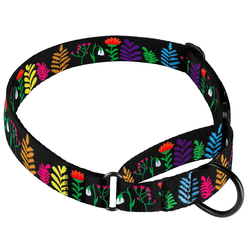 CollarDirect Martingale Collars for Dogs Heavy Duty Floral Pattern Female Safety Nylon Training Wide Collar Flower Design Large Medium 12-17 Inch Black - BeesActive Australia