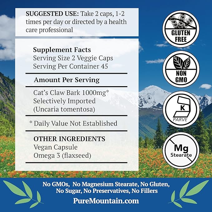 Cat's Claw Capsules - 90 Kosher Vegan Caps with 1000mg Peruvian Cats Claw Uncaria Tomentosa Herb - BeesActive Australia