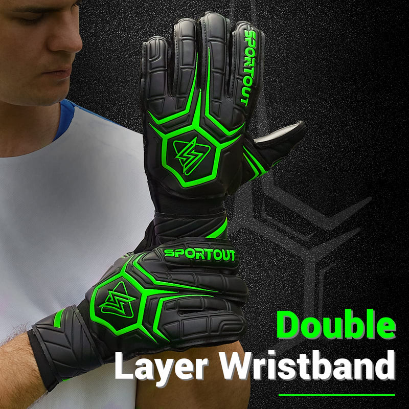 Sportout Goalie Gloves, Goalkeeper Gloves with Fingersave, Soccer Gloves, Breathable Soccer Goalie Gloves, 4mm Latex, for Kids Youth and Adult Green 8 - BeesActive Australia