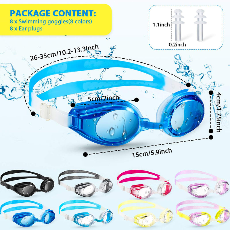 8 Pcs Swim Goggles, Adjustable Silicone Swimming Goggles Crystal Clear Swim Glasses for Children and Teens Mixed Colors - BeesActive Australia