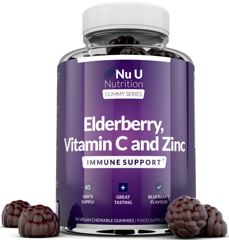 Elderberry Gummies for Adults & Kids - 90 Vegan Gummies with Sambucus Black Elderberry, Vitamin C & Zinc - Blueberry Flavour - Immune System Booster - BeesActive Australia