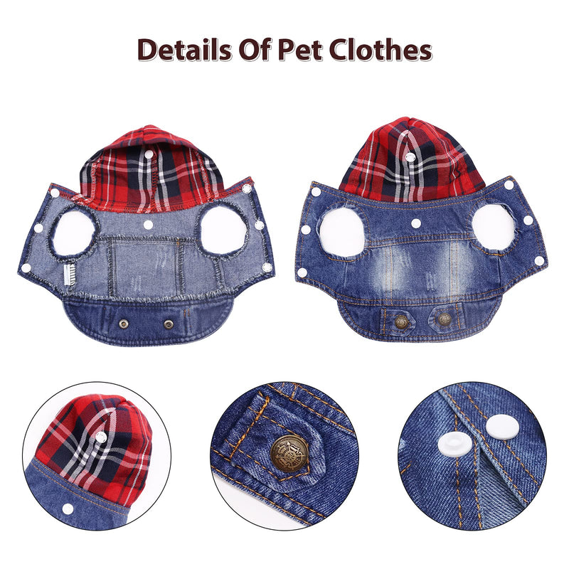 SILD Pet Clothes Dog Jeans Jacket Cool Blue Denim Coat Small Medium Dogs Lapel Vests Classic Hoodies Puppy Blue Vintage Washed Clothes XS Plaid Hat - BeesActive Australia