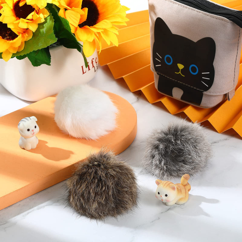 12 Pieces Real Rabbit Fur Pom Pom Cat Toy Fluffy Cat Pom Pom Balls Soft Fuzzy Cat Rattle Balls for Kitty Pets Kitten Chase Quiet Play, 3 Inches in Diameter Gray, Coffee, White - BeesActive Australia