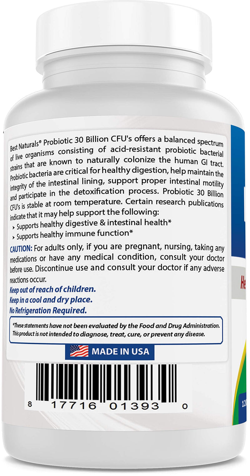 Best Naturals Probiotic 10 Strains & 30 Billion CFU Intestinal Flora, 120 Veggie Capsules - Shelf Stable probiotic (4146365) 120 Count (Pack of 1) - BeesActive Australia