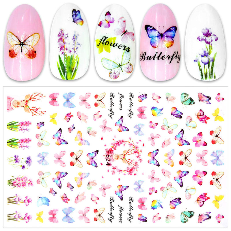 Blulu 12 Sheets 3D Butterfly Nail Art Stickers Adhesive Flowers Butterfly Nail Decal Stickers for Women Girls Nail DIY Decoration, About 1200 Pieces Totally (Refreshing Butterfly Series) Refreshing Butterfly Series - BeesActive Australia