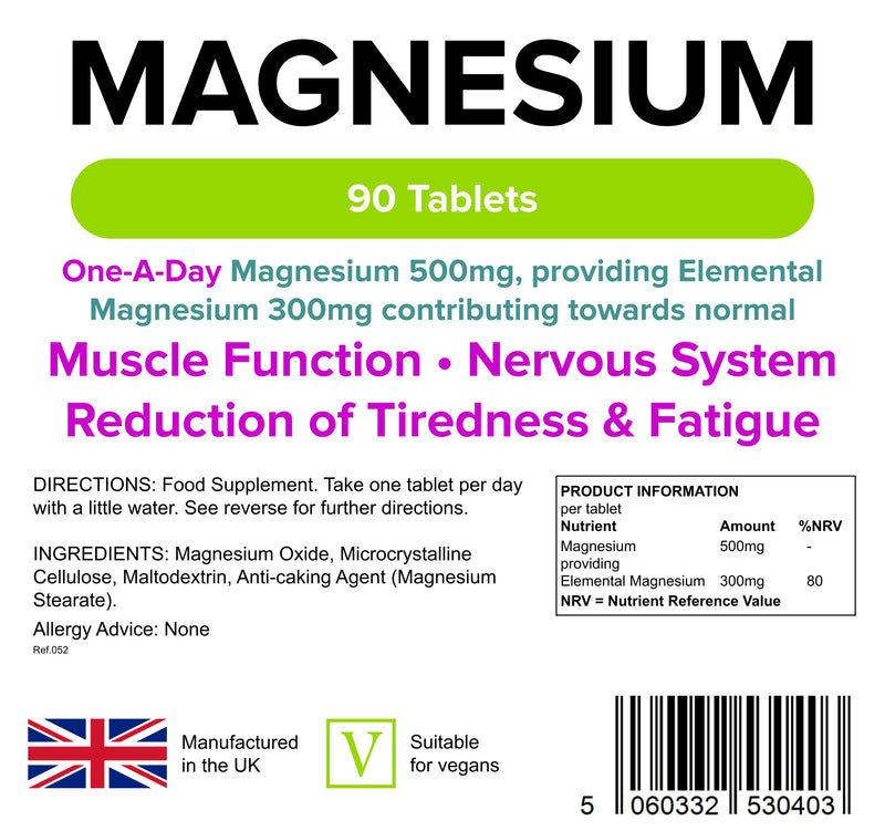 Lindens 500mg Magnesium Tablets | 90s 1-a-Day | Made in The UK | Tiredness, Muscle Function, Energy, Bones, Teeth, Nervous System | Letterbox Friendly | Vegan Unflavoured 90 Count (Pack of 1) - BeesActive Australia