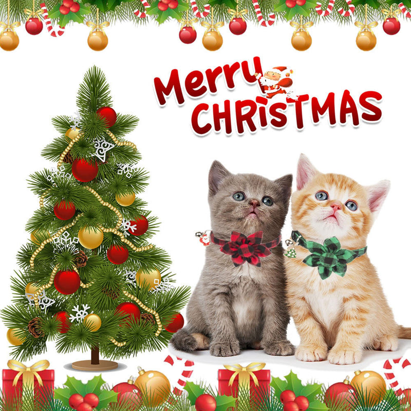 ADOGGYGO Christmas Cat Collars with Flower Bell, 2 Pack Breakaway Cat Christmas Collar with Removable Floral, Red Green Plaid Flower Collars for Cats - BeesActive Australia