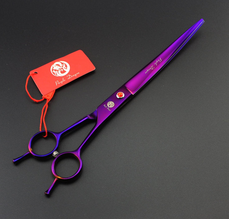 Purple Dragon 8 inch 3 in 1 Professional Pet Grooming Thinning Scissors - Upward Curved Shears and Dog Hair Cutting Scissor - Perfect for Pet Groomer or Family DIY Use Purple - BeesActive Australia