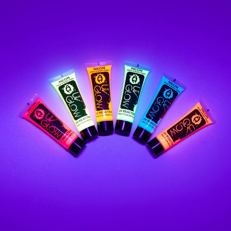 UV Glow Blacklight Face and Body Paint 0.34oz - Set of 6 Tubes - Neon Fluorescent - BeesActive Australia
