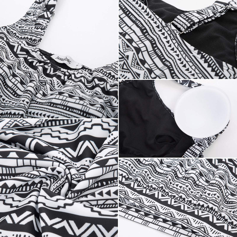 JASAMBAC Tankini Swimsuits for Women Retro Striped Geometric Printed Two Piece Bathing Suits Small Black-geometric - BeesActive Australia