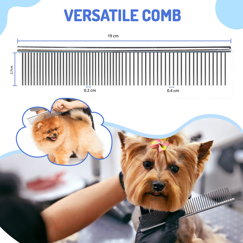 Hikster Undercoat Rake for Dogs & Cats with Pet Comb, Pet Grooming Brush, Double-Sided Dog Deshedding Tool Removes Knot & Tangled Hair, Dematting Comb for Dogs with Dog Comb for Grooming (Set, Blue) - BeesActive Australia