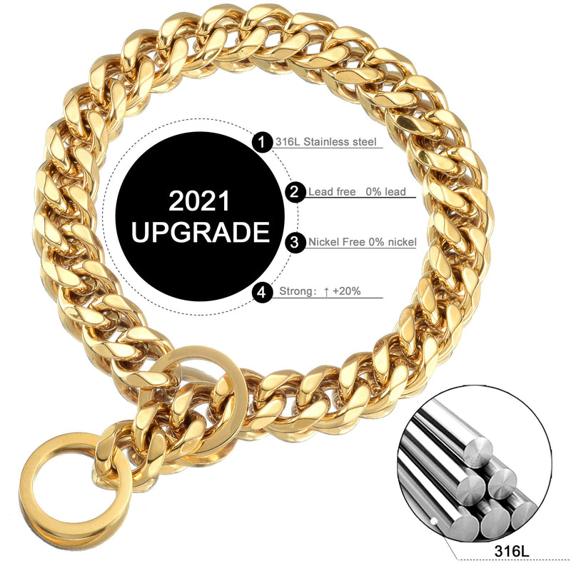 GZMZC Dog Chain Collar High 18K Gold Polished Stainless Steel Cuban Link Strong Heavy Duty Chew Proof Walking Training Chain Leash Collar for Small Medium Big Dogs 19mm width 20" recommend dog's neck:16" - BeesActive Australia