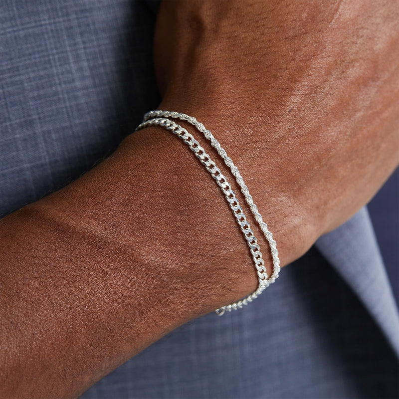 Poaiiu Silver/Gold Layered Chain Bracelets Sets for Men Women Sterling Silver Rope Figaro Cuban Link Chain Bracelets Set Men Jewelry Gifts for Dad Boyfriend Husband Rope Silver - BeesActive Australia