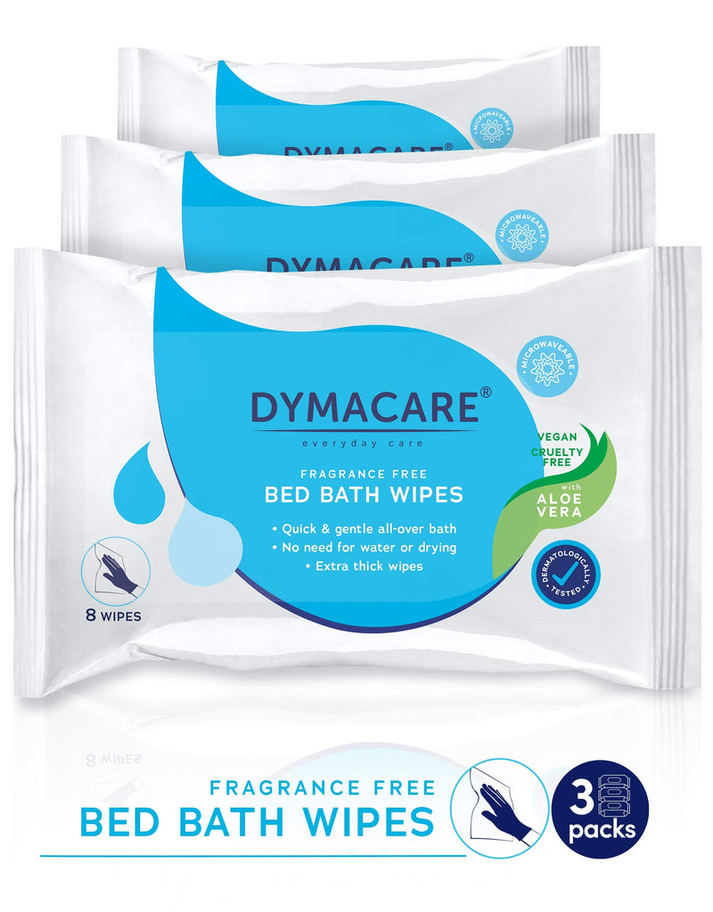 DYMACARE Unfragranced Bed Bath Wipes | Premium Unscented Skin Cleansing Shower Wipes for Adults and Elderly | No Water Microwaveable Body Wet Wipes with Aloe Vera | 3 Packs (24 Wipes in Total) 3 Packs (24 wipes in total) - BeesActive Australia