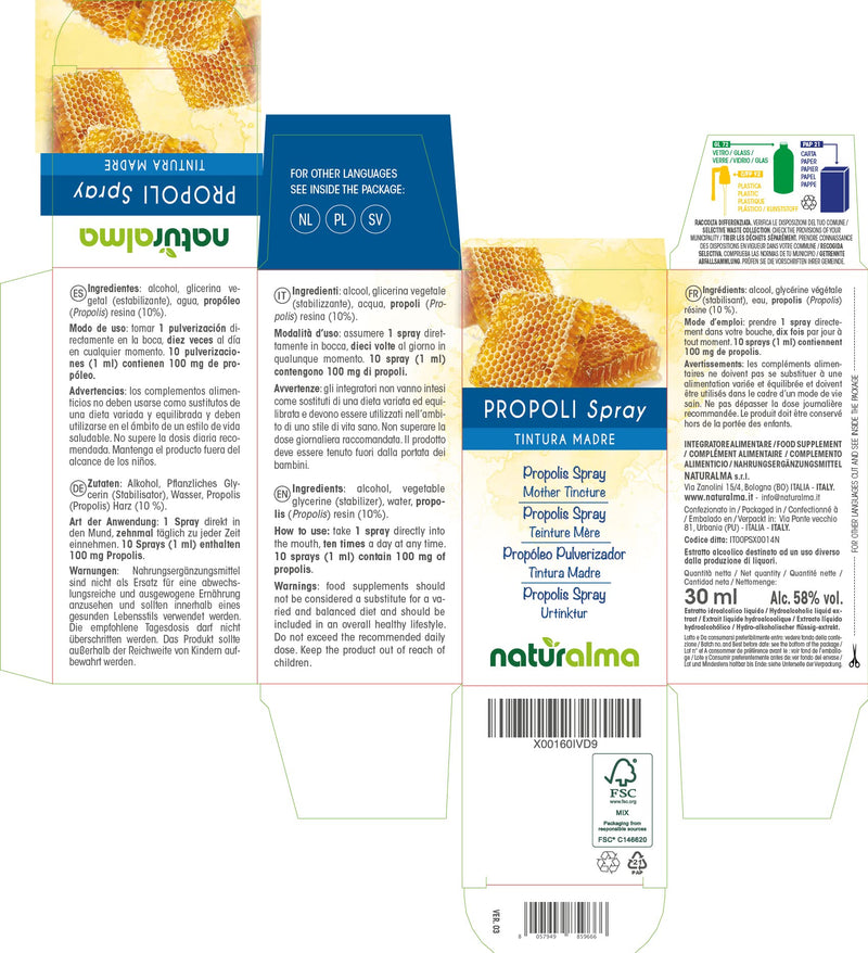 Propolis Spray (Propolis) Resin Hydroalcoholic Mother Tincture NATURALMA | Liquid Extract 30 ml | Food Supplement With alcohol 30 ml (Pack of 1) - BeesActive Australia