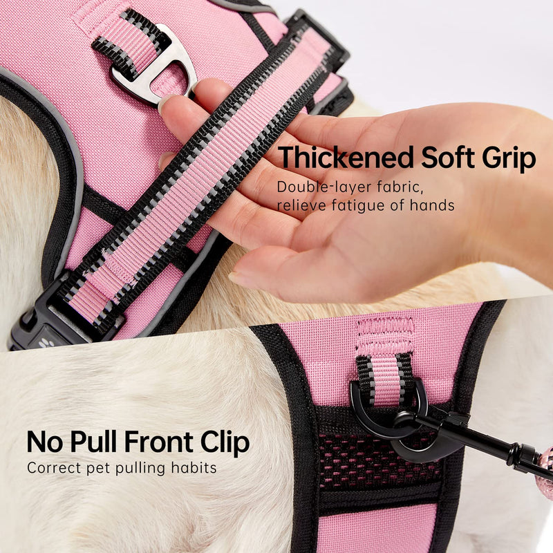 NESTROAD No Pull Dog Harness,Adjustable Oxford Dog Vest Harness with Leash,Reflective No-Choke Pet Harness with Easy Control Soft Handle for Small Medium Large Dogs 【M】neck 13-17" chest 17-25" Pink - BeesActive Australia