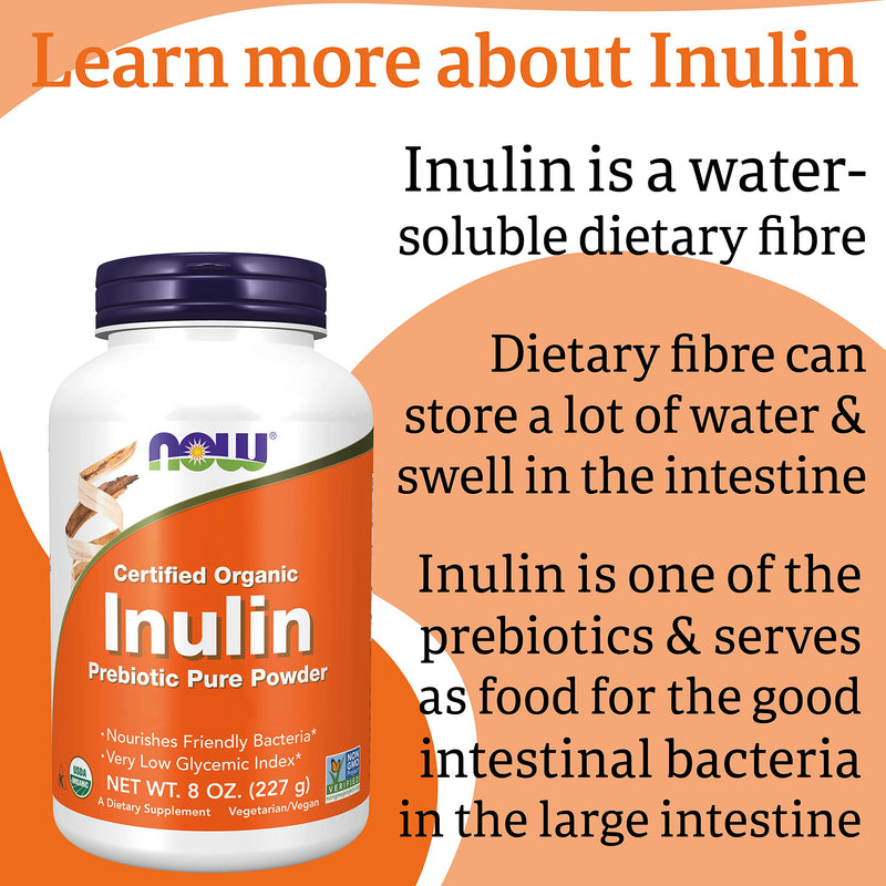 Now Foods, Certified Organic Inulin, High Dose, 227g Vegan Powder, Lab-Tested, Soy Free, Gluten Free, Non GMO, Vegetarian - BeesActive Australia