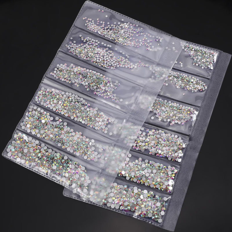 Bememo 3456 Pieces Nail Crystals AB Nail Art Rhinestones Round Beads Flatback Glass Charms Gems Stones, 6 Sizes for Nails Decoration Makeup Clothes Shoes (Iridescent) Iridescent - BeesActive Australia