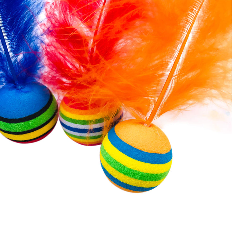 PET SHOW Pack of 5pcs 1.4” Cat Toys Balls Soft EVA Foam with Feathers Colorful Rainbow Toy Balls Interactive Kitten Cats Small Dogs Puppies Doggies Quiet Indoor Outdoor Play Activity Chase Training - BeesActive Australia