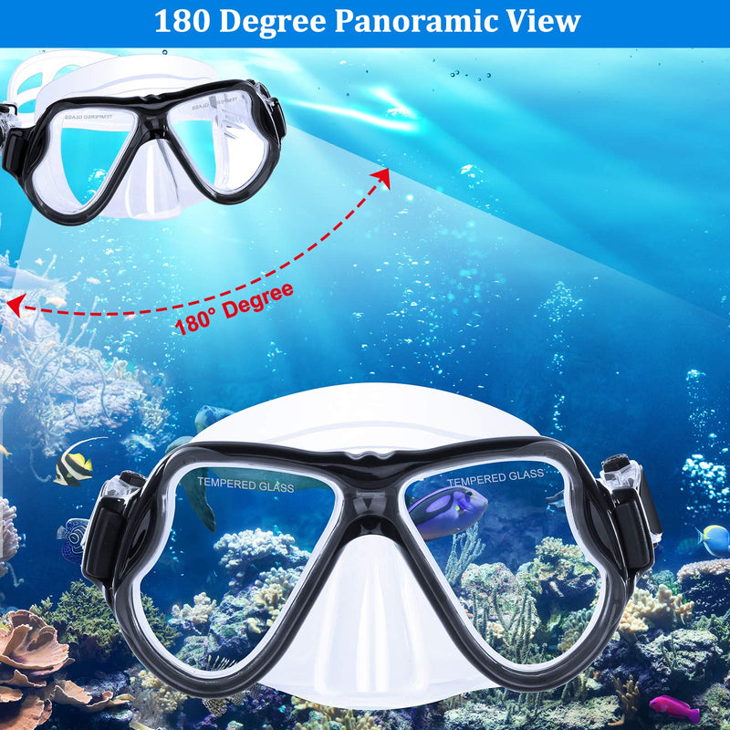 JARDIN Dry Snorkel Set, Panoramic Wide View Snorkel Mask, Anti-Fog Tempered Glass Diving Mask, Free Breathing& Easy Adjustable Strap Scuba Mask, Professional Snorkeling Gear for Adults Black - BeesActive Australia