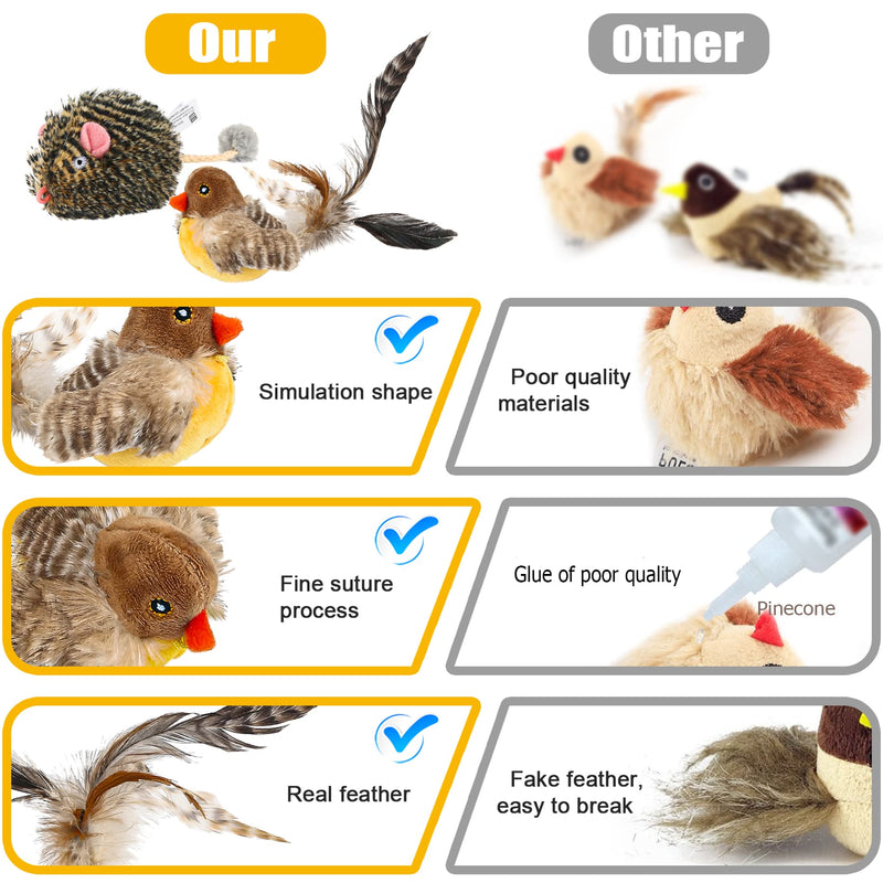 2 Pack Cat Toys for Indoor Cats Interactive Feather Toy Chirping Birds Squeaking Pet Toys Animal Sound Melody Chaser Mouse Squeak Kitten Toy for Boredom - BeesActive Australia