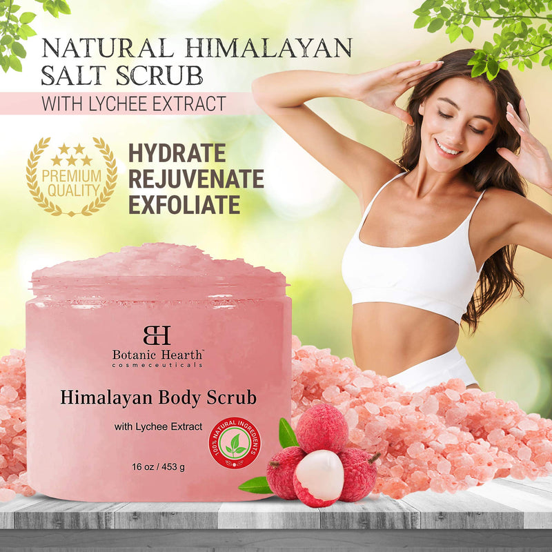 Botanic Hearth Himalayan Salt Body Scrub with Lychee Oil - Natural Exfoliating Salt Scrub for Body and Face, Cellulite, Deep Cleansing Hydrate and Moisturize Skin 16oz - BeesActive Australia