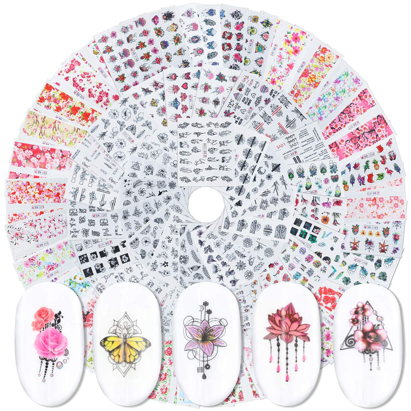 MWOOT Nail Art Stickers, 72 Sheets Nail Stickers Butterfly Floral Pattern, Water Transfer DIY Nail Decals Stickers for Women Nail Art Accessories Decals Manicure DIY or Nail Salon - BeesActive Australia