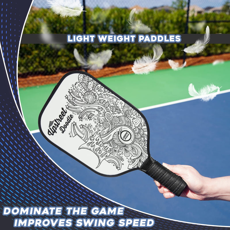 Upstreet Graphite Pickleball Paddle Set | Gold Blue Silver Glitter Cheetah Snakeskin Tiger | Pickleball Rackets Include Padded Cover, Lightweight Honeycomb Composite Pickleball Paddles for Women & Men Doodle White - BeesActive Australia