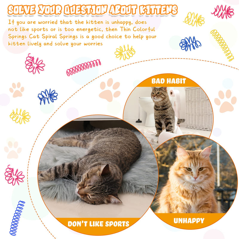 60 Pieces Thin Colorful Springs Cat Spiral Springs Interactive Cat Toys Kitten Toys Cat Stuff Plastic Cat Springs Toys, for Swatting Biting Hunting Chasing to Keep Fit Active, Blue Yellow Pink, 3 Inch - BeesActive Australia