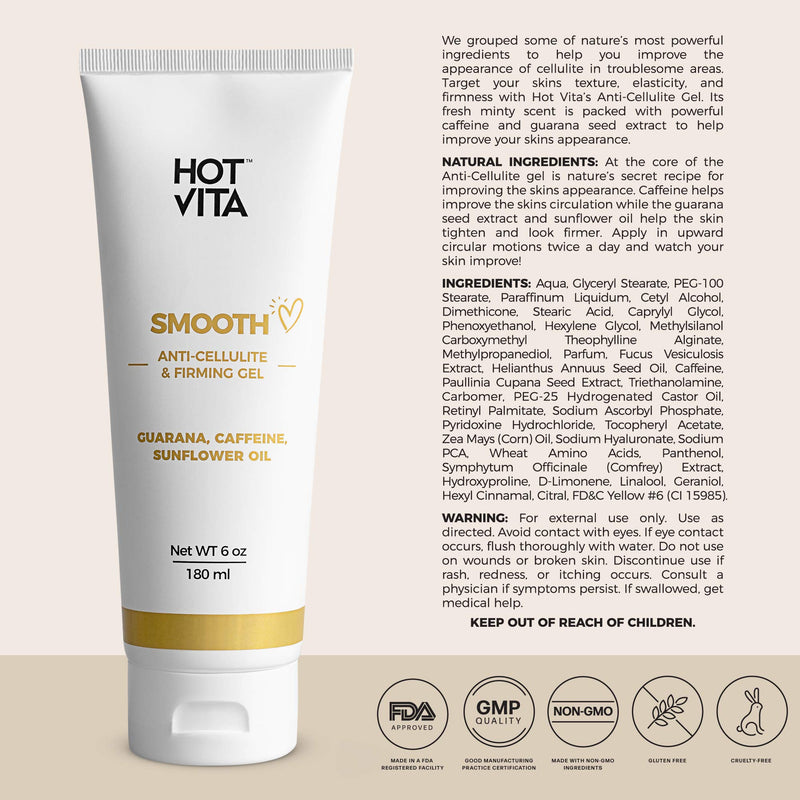 Hot Vita Anti Cellulite Gel – Skin Tightening & Firming Body Lotion – Anti Stretch Mark Cream (6 oz) 6 Ounce - BeesActive Australia