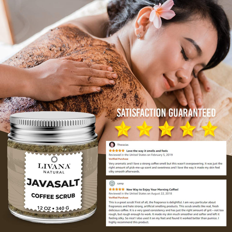 Javasalt Coffee Scrub by Livana, Exfoliate for Face and Body, 12 oz Vegan Friendly Made in USA - BeesActive Australia