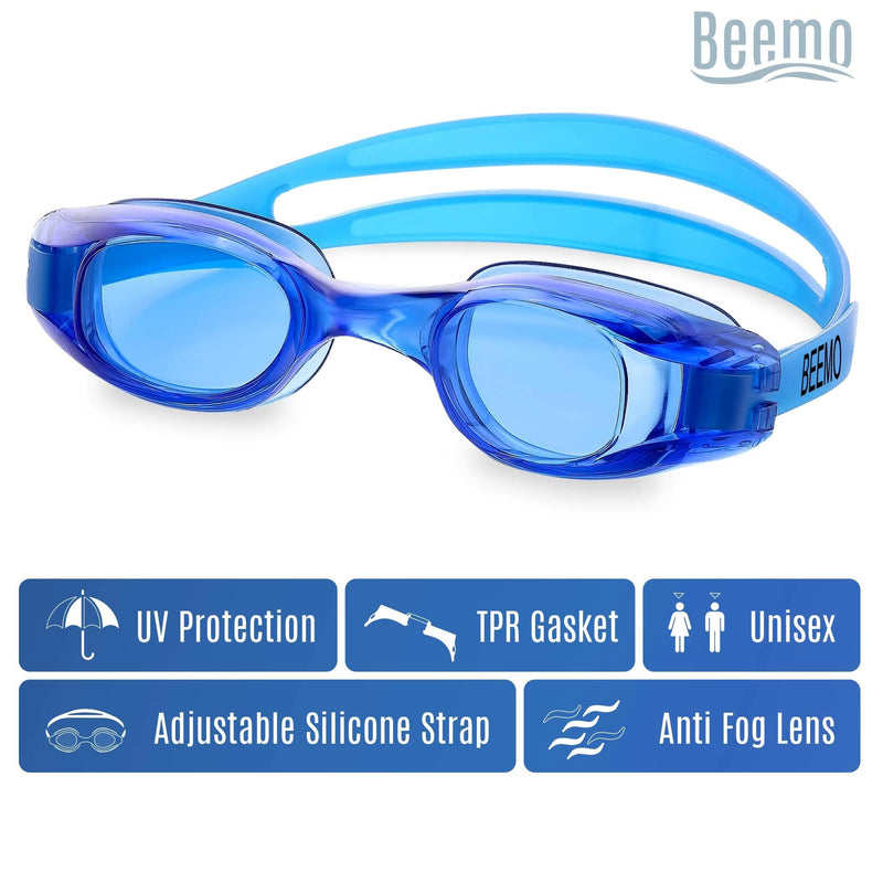 BEEMO Swimming Goggles for Kids and Early Teens (Ages 7-12) - Universal Leak Resistant Eye Fit, Fully Adjustable Latex Free, Grey - BeesActive Australia