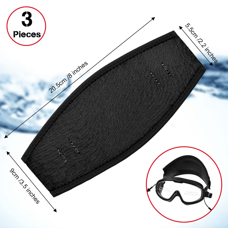 3 Pieces Neoprene Mask Strap Cover Neoprene Diving Mask Straps Hair Protector Wrap for Dive and Snorkel Masks Water Sports Black - BeesActive Australia