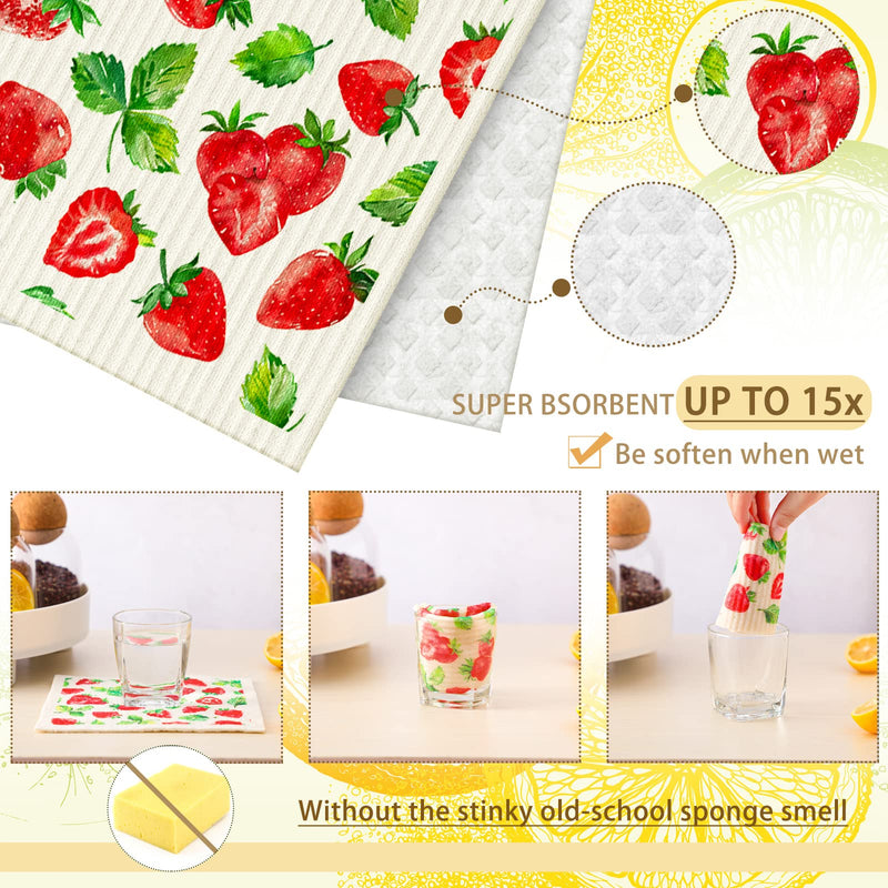 6 Pcs Swedish Kitchen Dish Cloths Kitchen Towels Reusable Sponge Cleaning Cloths Wipes Absorbent Dish Cloth Quick Drying Washable Decorative Tea Towels No Odor Bar Hand Towel (Fruit) Fruit - BeesActive Australia