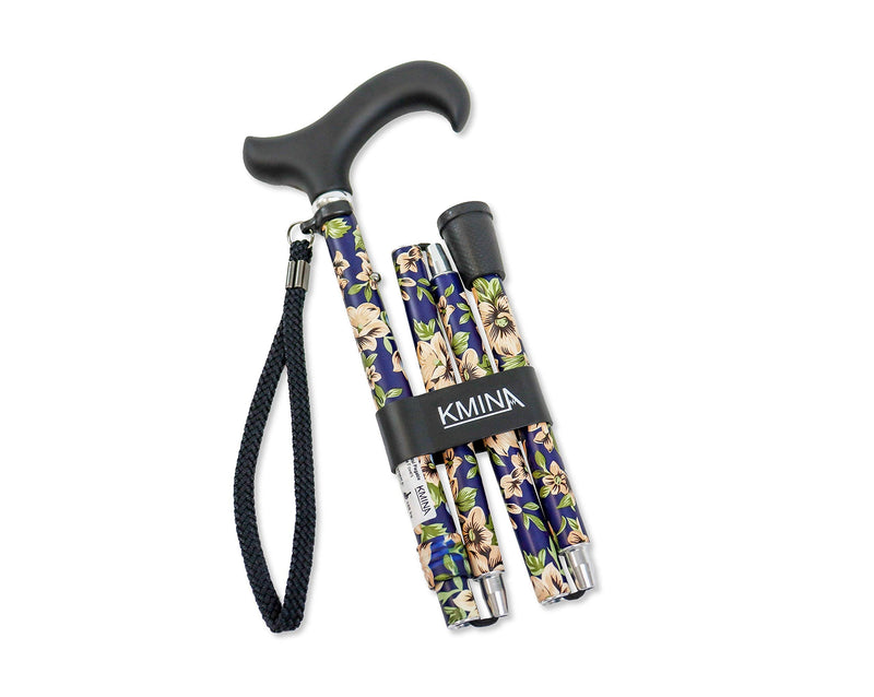 KMINA PRO - Folding Walking Sticks for Ladies, Floral Walking Sticks for Disabled, Folding Walking Sticks for Women, Adjustable Walking Cane for Women, Aluminium Walking Stick Flowers, Flowers Cane Blue - Folding - BeesActive Australia