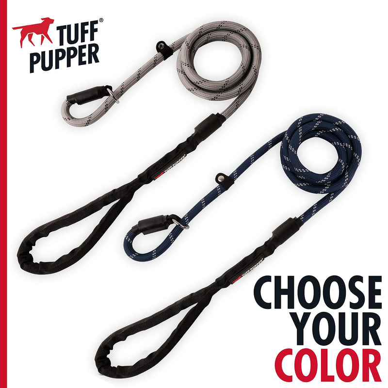 Tuff Pupper Heavy Duty Rope Slip Knot Dog Leash | Slip On Cinch Training Leash | Reflective Leash for Safe Night Walks | 6 Foot Dog Leash w/Leather Slip Preventer | Cinch Collar for Medium Large Dogs 6 Foot Long Midnight Blue - BeesActive Australia