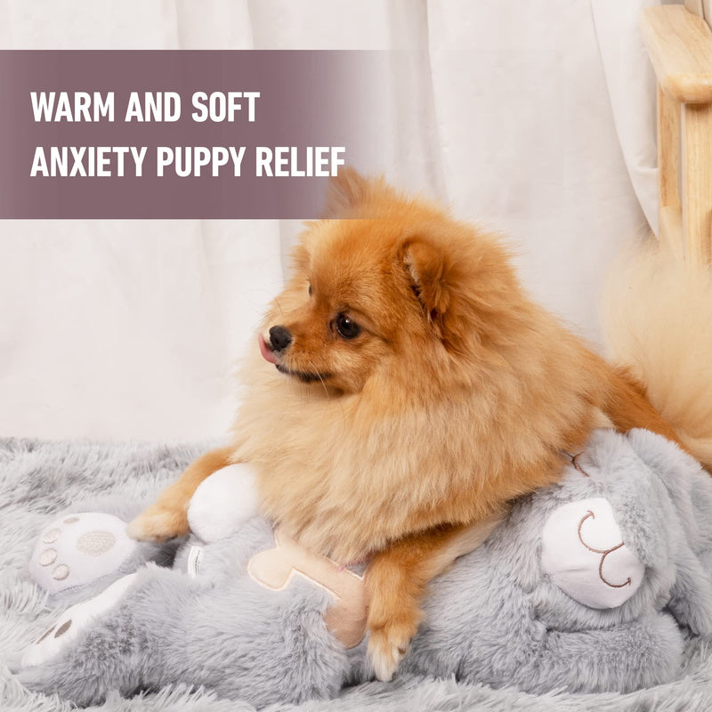 PetPrime Dog Heart Beat Puppy Plush Rabbit Toy - with Warmer Bag Pet Soft Anxiety Puppy Relief Toy for Puppy Dogs Heartbeat Stuffed Animal Puppy Sleeping Buddy Anxiety Dog Toy Gray Rabbit - BeesActive Australia
