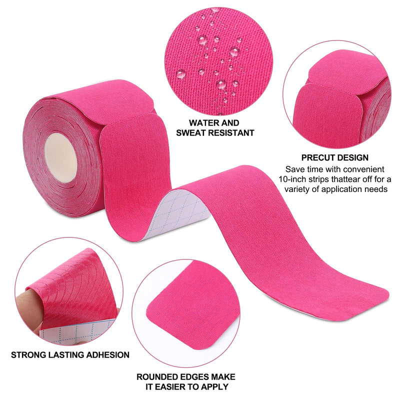 Kinesiology Tape Precut(1 Pack) Elastic Therapeutic Sports Tape Water Resistant Athletic Tape for Knees, Ankles, Shoulder, Elbow, Pain Relief and Injury Recovery 2 Inch x 16.4 feet Per Roll (Pink) (1 Pack) Pink - BeesActive Australia