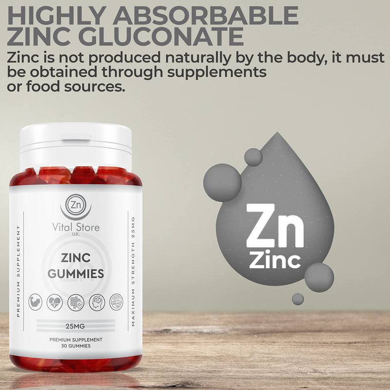 Zinc Gummies 25mg - Vegan Zinc Supplement - One Month Supply - Berry Flavour - Zinc 25mg High Strength Zinc Supplement, 30 Count (Pack of 1) - BeesActive Australia