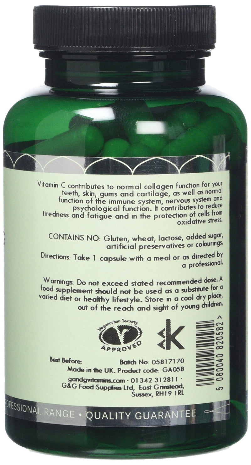 High Strength Vitamin C Capsules | 1000mg Vitamin C per Capsule | 120 Vegan Capsules | with Rosehip and Acerola | G&G Vitamins - BeesActive Australia