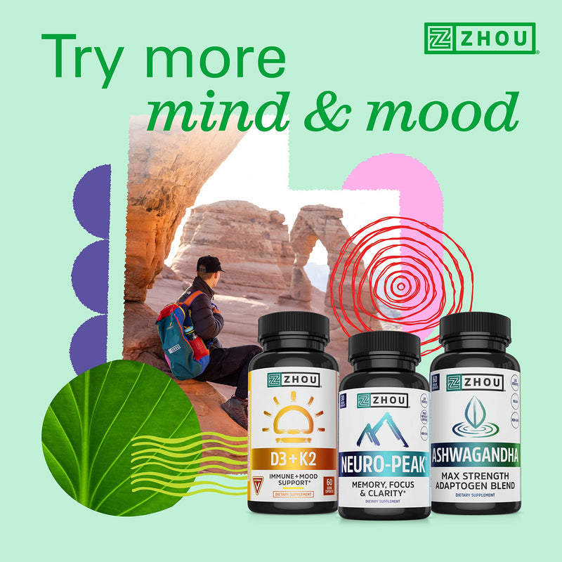Zhou Natural Caffeine Pills 100mg with L-Theanine 200mg, Nootropic Supplement, Clean Energy, Endurance and MentalFocus, Non-GMO, Vegan, Gluten-Free, 60 Capsules - BeesActive Australia